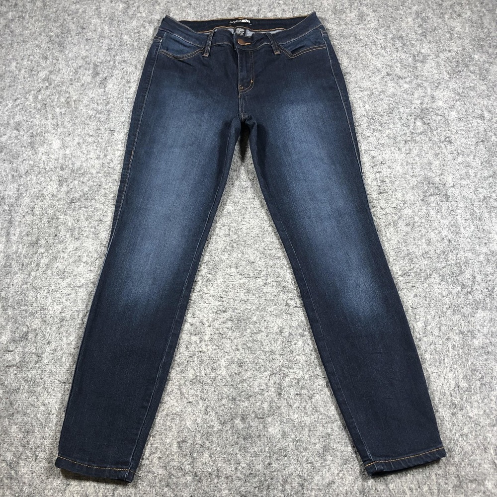 Fashion Nova Jeans Juniors 7 Blue Dark Wash Mid Rise Skinny Stretch Denim